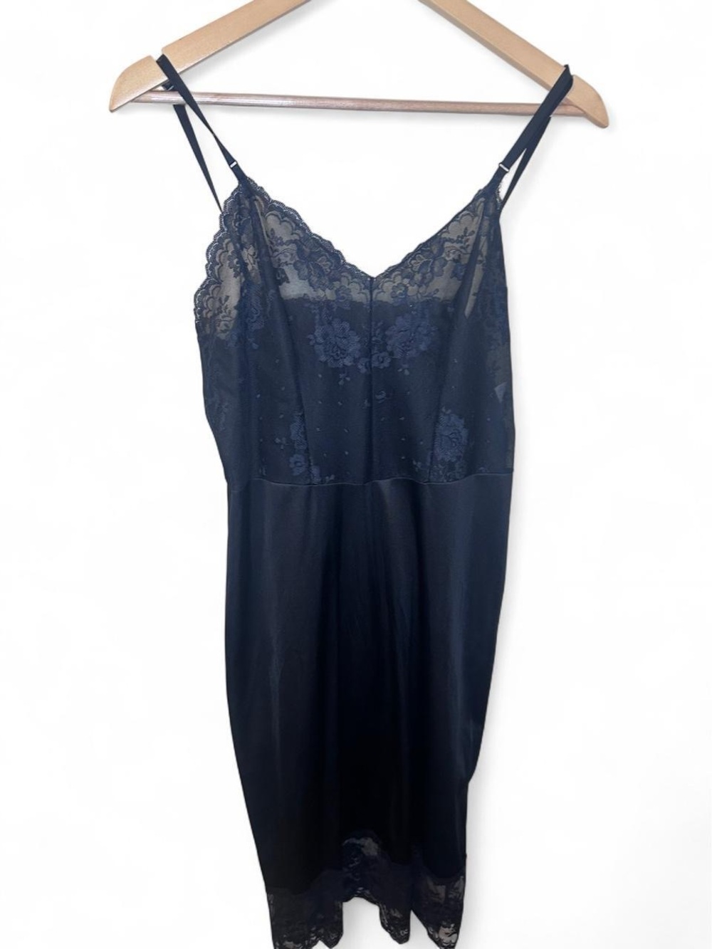 Vintage Romantic Black Lace Slip Dress w/Adjustable Straps